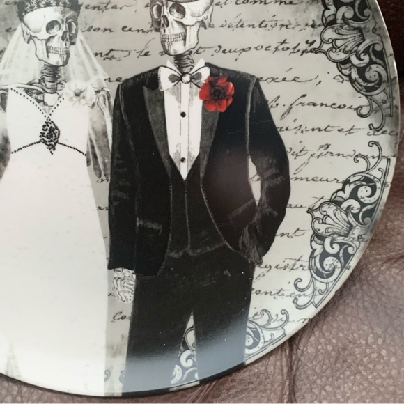 Fun Bones Dapper Skeleton Wedding Couple Halloween Salad Plate - Picture 5 of 10